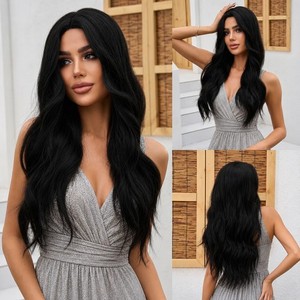 Halloween Heat Resistant Hair Black Cosplay Party Wigs Long Wavy Layered