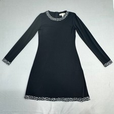 Michael Michael Kors Black Long Sleeve Sheath Dress Animal Print Trim XS