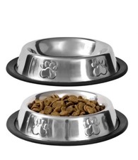 2 Pet Bowls Stainless No Tip Or Slip Food Water Dish With Paw Print Kitten Puppy