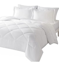 EnvioHome 7 Piece Comforter Set with Sheets  Pillowcases, Queen, White, New