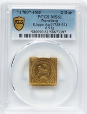 UNIQUE Gold Klippe Piefort Nurnberg 2 Ducats "1700" IMF 6.91 Grams PCGS MS 61