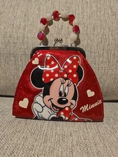 Disney Parks Minnie Mouse Purse Bag Red & White Polka Dots Kiss Clasp Closure