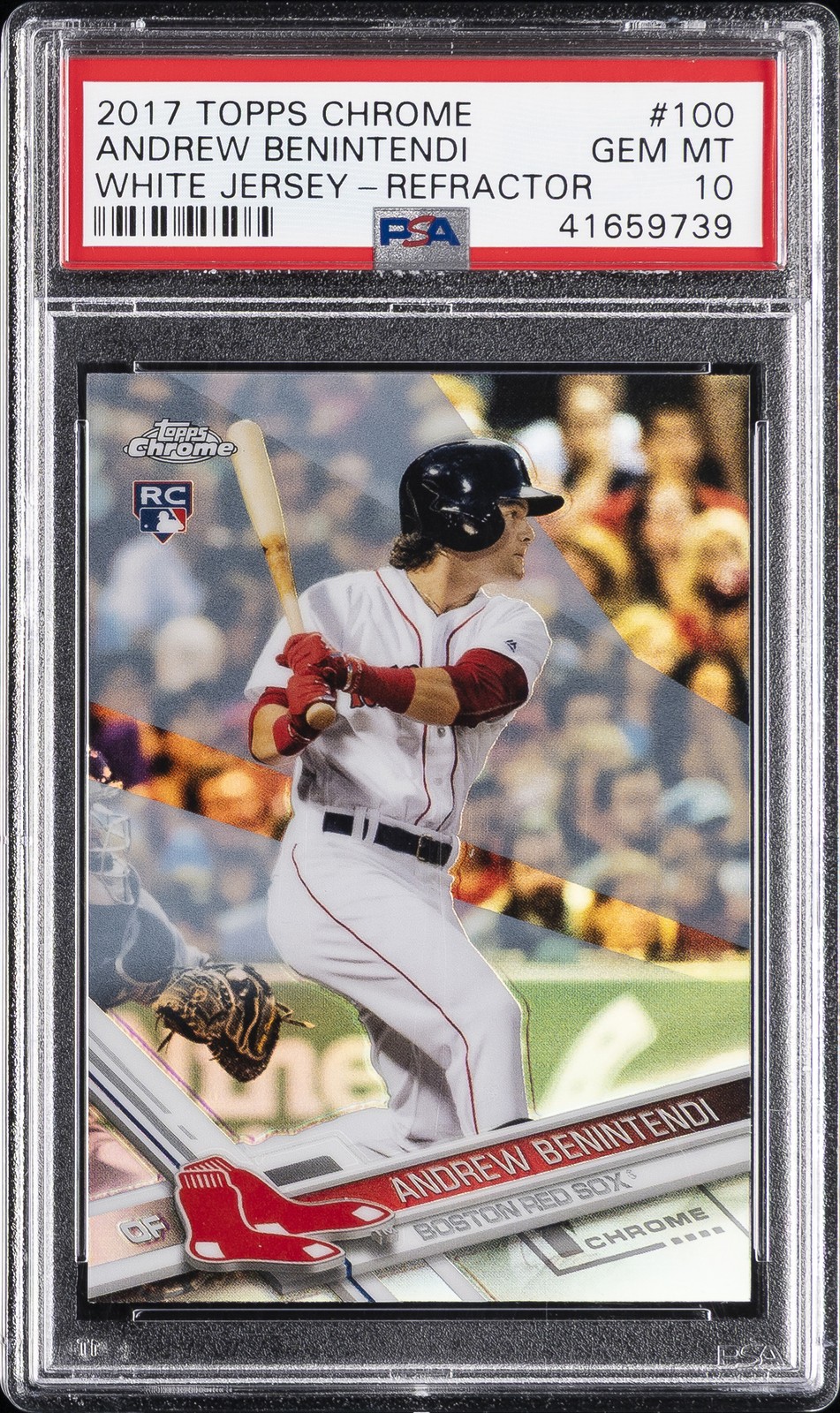 2017 TOPPS CHROME WHITE JERSEY-REFRACTOR #100 ANDREW BENINTENDI ROOKIE RC PSA 10