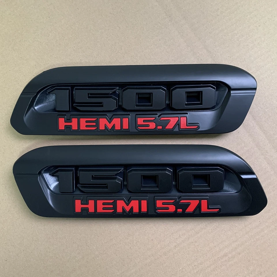 2x OEM HEAVY DUTY Emblem Left Right Hood Badge fits RAM 1500 RAM1500 Black Red - Image 3 of 4