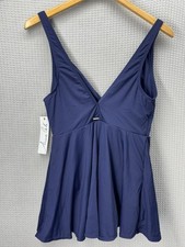 NWT Anne Cole Swimsuit Swimdress Women 6 Navy Blue Halter One Piece Boho Beach