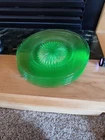 6 Vintage  Glass Round Green Uranium Vaseline Depression Plate 8" starburst