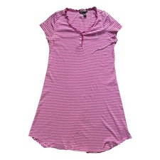 Vintage Y2K Lauren Ralph Lauren Women's Pink  White Striped Cotton Night Gown