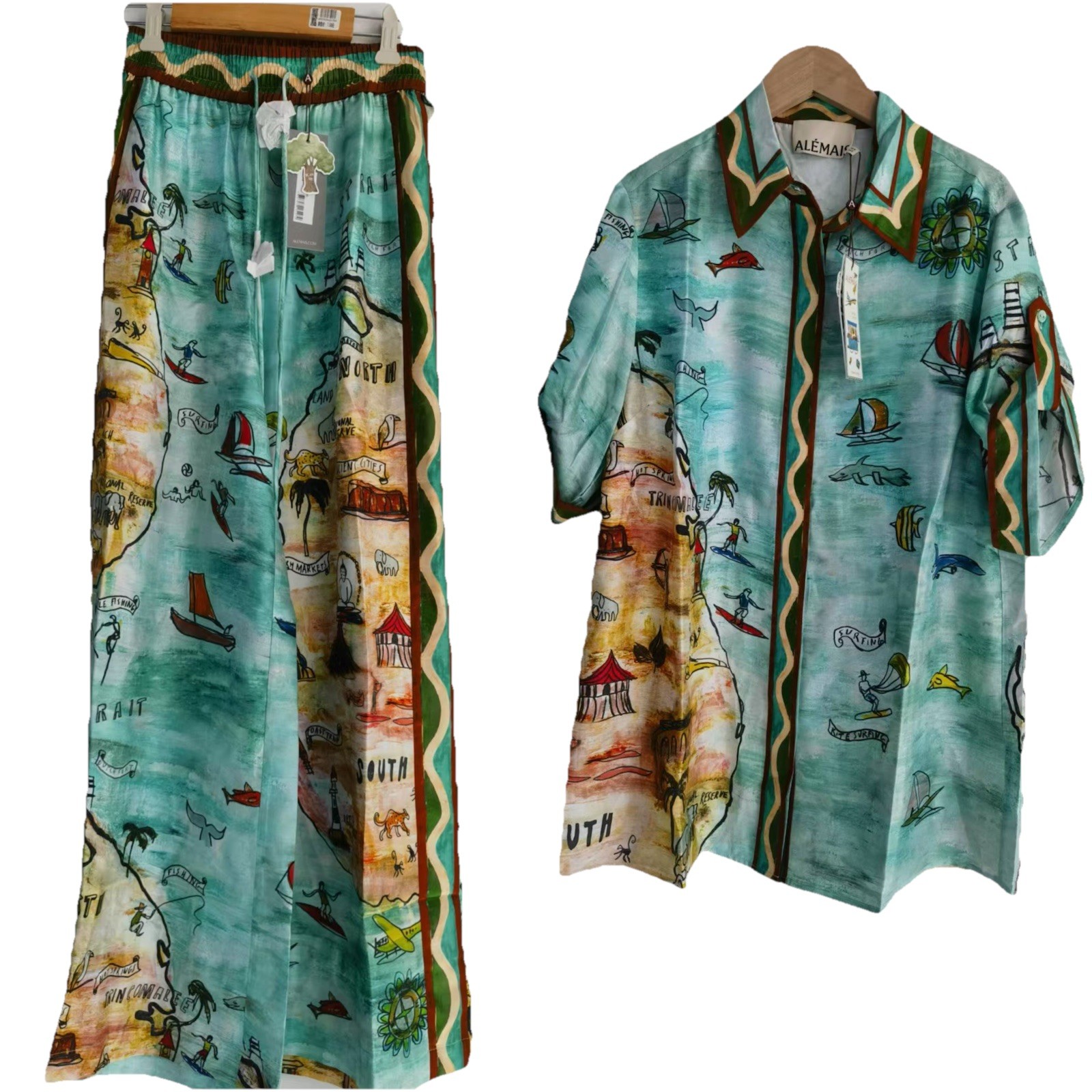 Alemais Swell Silk Shirt & Pant Set Blue Green AU4/US2 BNWT image 3