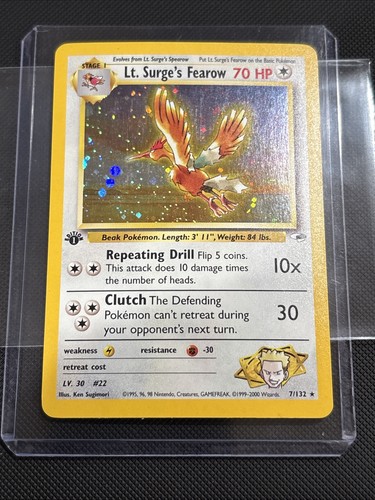 Lt. Surge's Fearow 2000 1st Edition Gym Heroes Pokemon Holo 7/132 LP