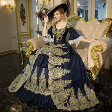 Navy Rococo Ball Gown Gold Embroidery Short Sleeve Victorian Dress Custom Made