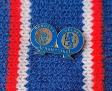 GLASGOW RANGERS & CHELSEA BLUES BROTHERS CHAMPIONS BADGE MINT CONDITION @@K!