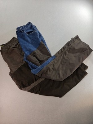Pair Cabelas Roughneck Jeans Mens 36x34 Blue Brown Brush Gaurd Work Jeans 