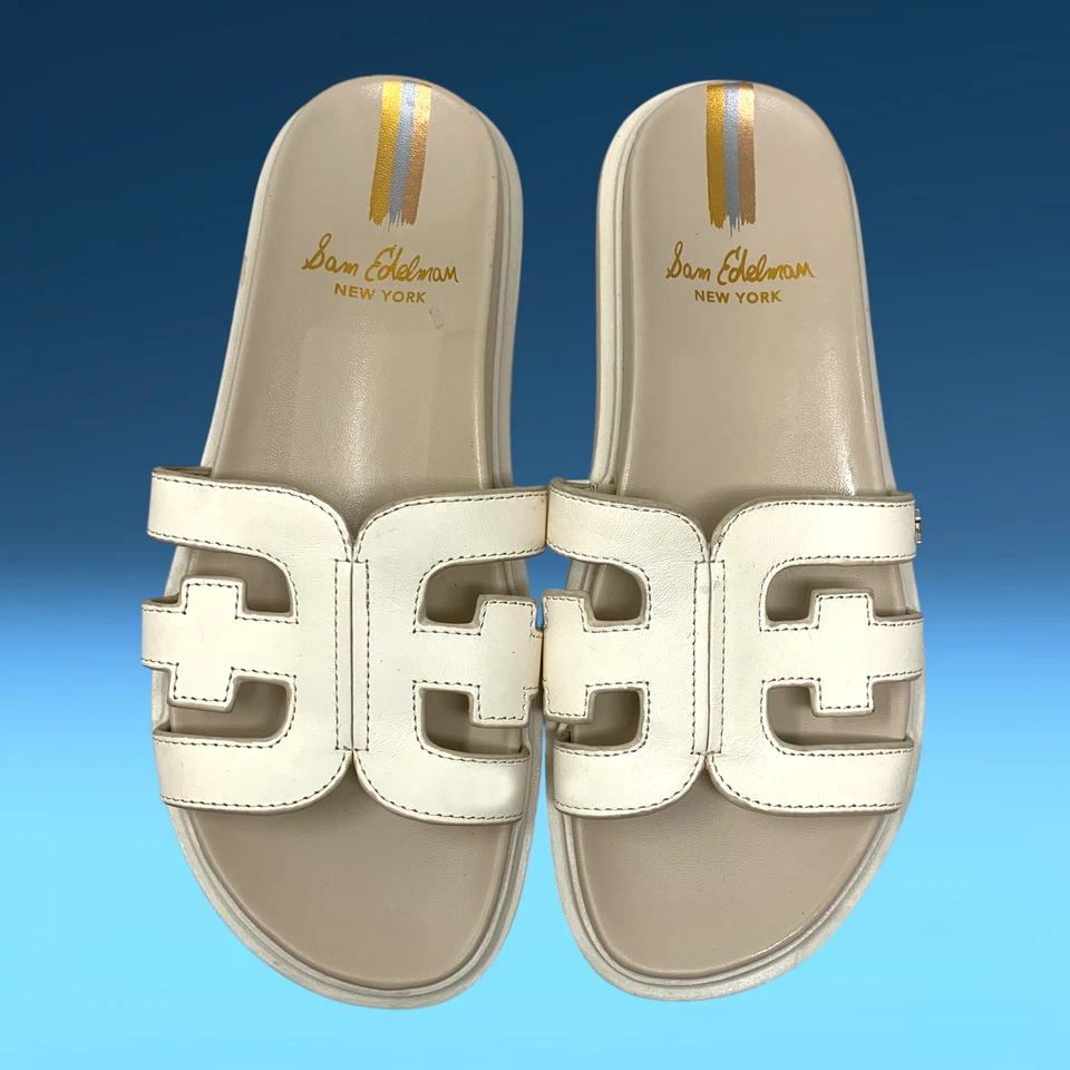 Sandalias Sam Edelman Valeri Talla 6.5 Marfil Cuero Entrelazado Deslizables Oran Dupe Foto 3 de 4