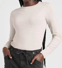 BNWT Splendid Eva Long Sleeve Slub Crew Neck Tee Top $58 XL Oat Heather Cream