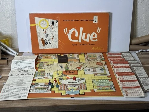 Vintage Clue Board Game Parker Brothers 1950s/60s – Complete w/ Extras