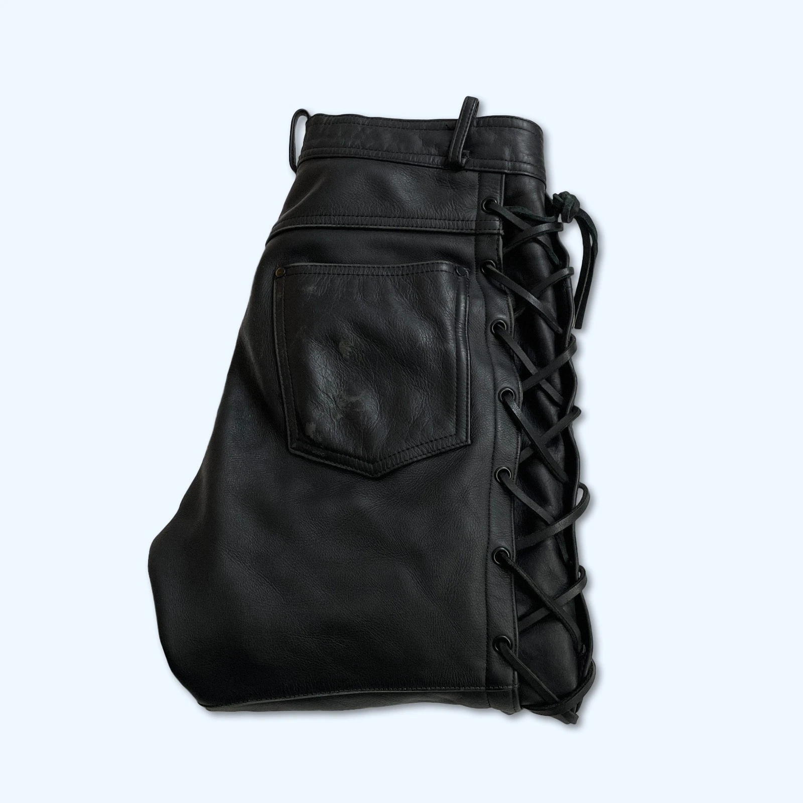 Mens Premium Lace-Up 100% Genuine Leather Motorcycle Trousers Pants W29" L31"