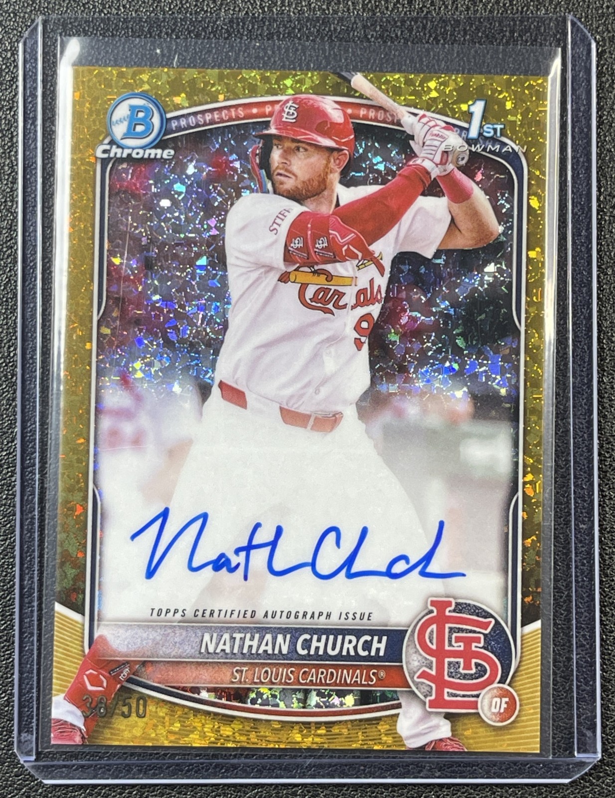 NATHAN CHURCH 2025 BOWMAN CHROME 1ST GOLD MINI DIAMOND REFRACTOR AUTO 38/50