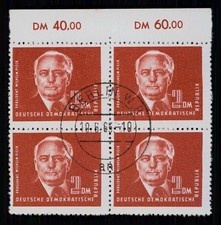 DDR DAUERSERIE 326 PIECK 1952 OR-4er-BLOCK NDGZ sauber gest. m6103