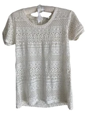 Fatface Cream Short Sleeve Boho Festival Lace Top UK 8