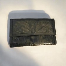 Black Genuine Eel Skin Clutch Wallet Magnetic Snap Closure READ 600 