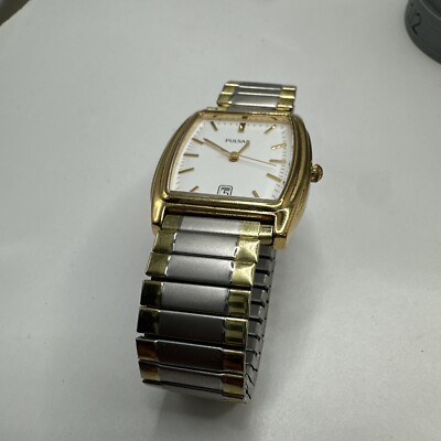 Pulsar Watch Men Gold Stainless Steel Water Resistant Battery