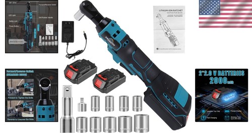 Durable 3/8'' Electric Ratchet Wrench Kit with 8 Sockets & 3'' Extension Bar - Picture 2 of 9