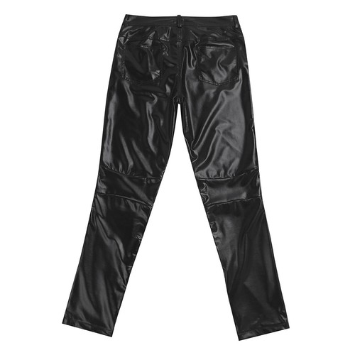 Mens Patent Leather Skinny Trousers Slim Fit Pants Straight Leggings Clubwear - Picture 36 of 43