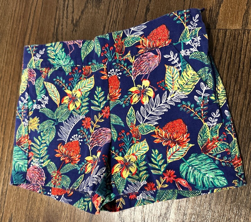 Janie and Jack Girls Canvas Shorts Size 4 Palm Leaves Adjustable Waist
