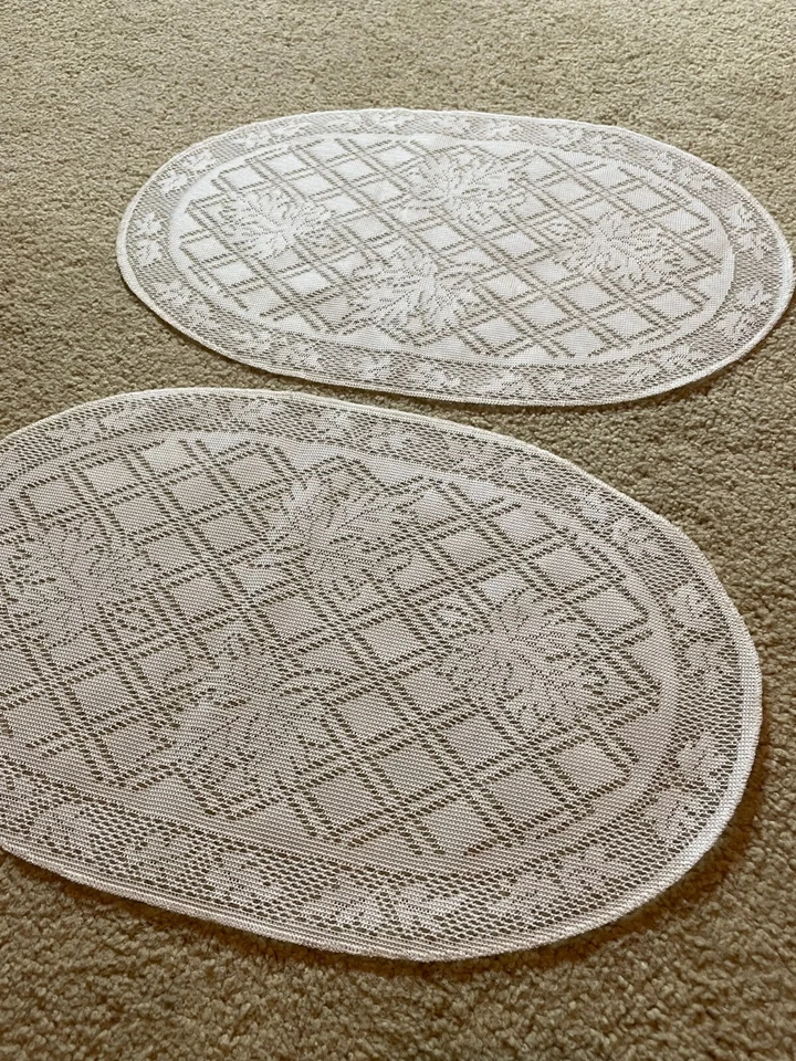 2 x Manteles individuales ovalados marfil de encaje transparente hojas de celosía otoño otoño acción de gracias Foto 3 de 4