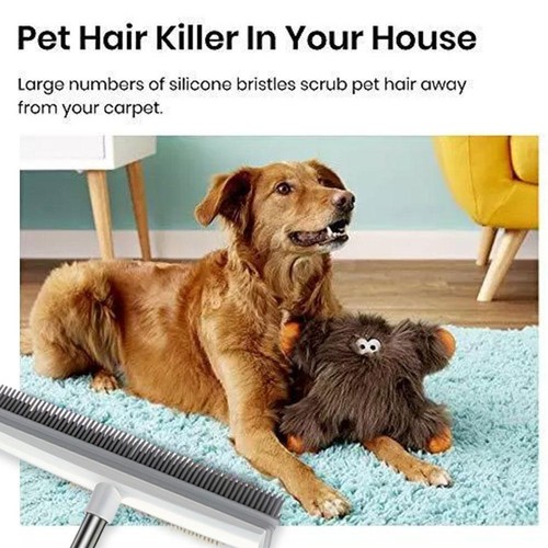 Rubber Broom Carpet Rake W/ Squeegee Long Handle For Pet Broom. Hair Fur F4 A3D2 - Picture 3 of 11