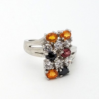 New ''PJC'' 925 Sterling Silver Citrine Garnet Spinel White Topaz Band Ring Size 6
