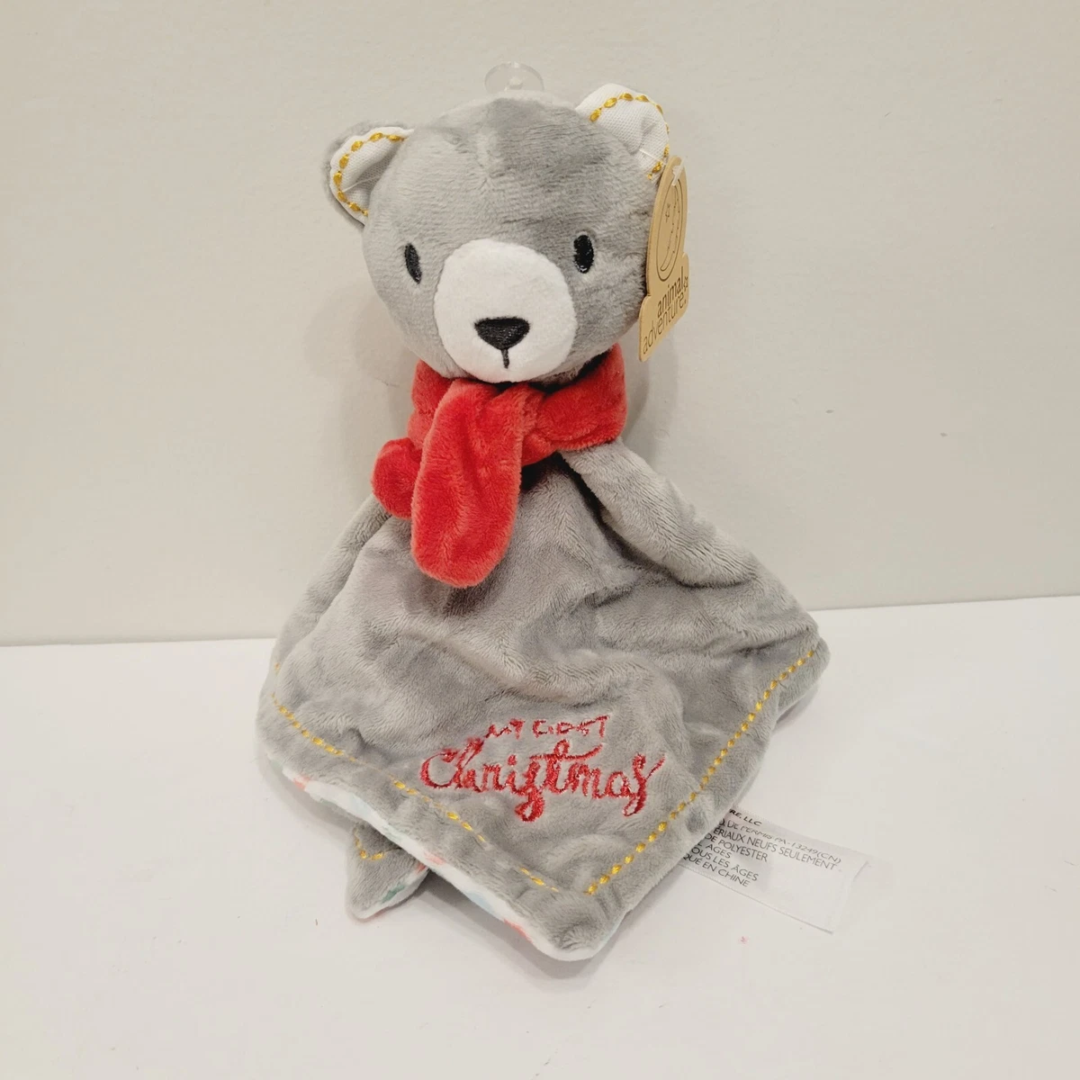 Animal Adventure Stuffed BEAR My First Christmas Baby Security Blanket Lovey NWT