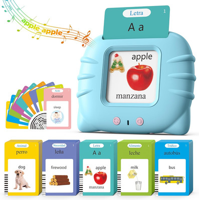 Bilingual Spanish English Pocket Speech Flash Cards, Learning Toy for Toddlers 