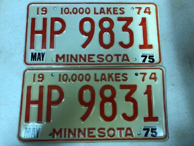 PAIR of 1974 (May 75 Tags) MINNESOTA License Plates HP-9831
