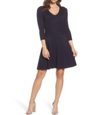 Eliza J Women’s Cable Knit Sweater Dress V Neck Long Sleeve, V-Neck Size Large
