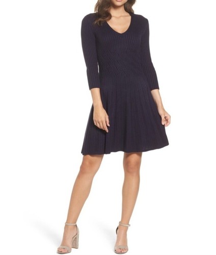 Eliza J Women’s Cable Knit Sweater Dress V Neck Long Sleeve, V-Neck Size Large - 第 1/11 張圖片
