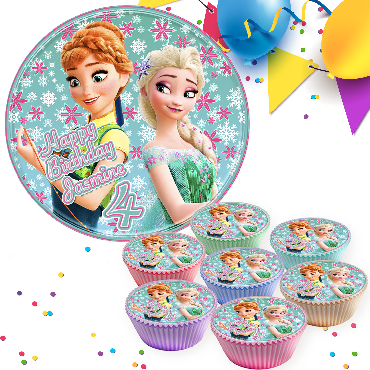 FROZEN FEVER BIRTHDAY PERSONALISED EDIBLE CAKE TOPPER & CUPCAKE TOPPER