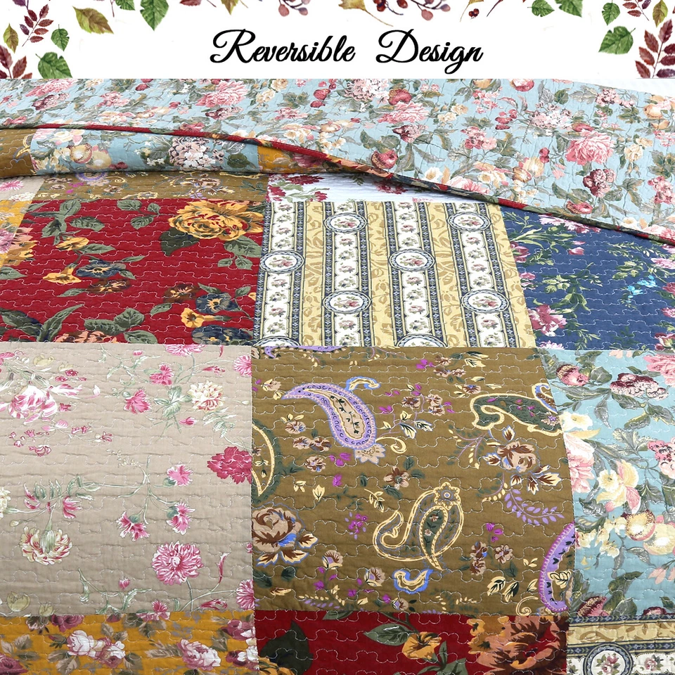 Juego de edredón reversible de algodón retazos Ryleigh, colcha, cubrecama Foto 4 de 4