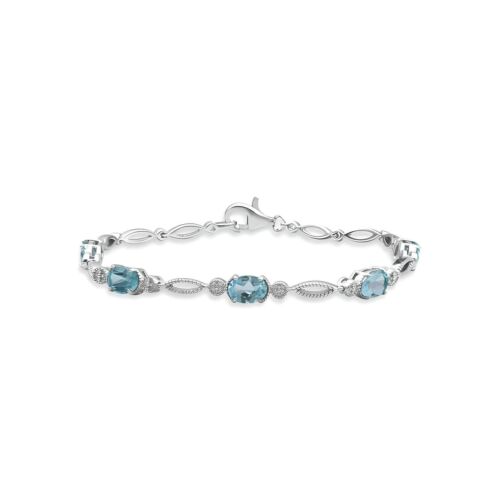 Sterling Silver + Sky Blue Topaz (Oval-Shape) Bracelet 7.5 Inches .925 Sterling - Picture 1 of 2