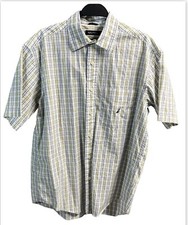 Nautica Shirt Mens Medium Green Blue Plaid 80's Two Ply Cotton Short Sleeve VTG