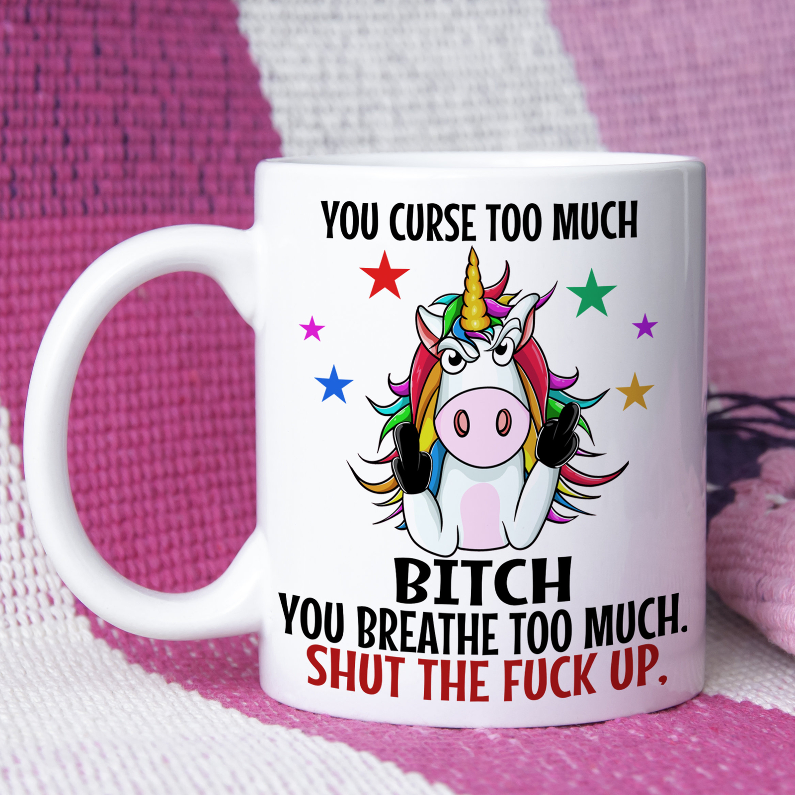 Funny Swear Unicorn Mug - Humorous Gift for Those Who Curse and Breathe Too Much