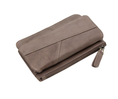 Womens Mushroom Brown Leather Coin Pouch Purse 3 Compartments RFID Blocking - Picture 4 of 7