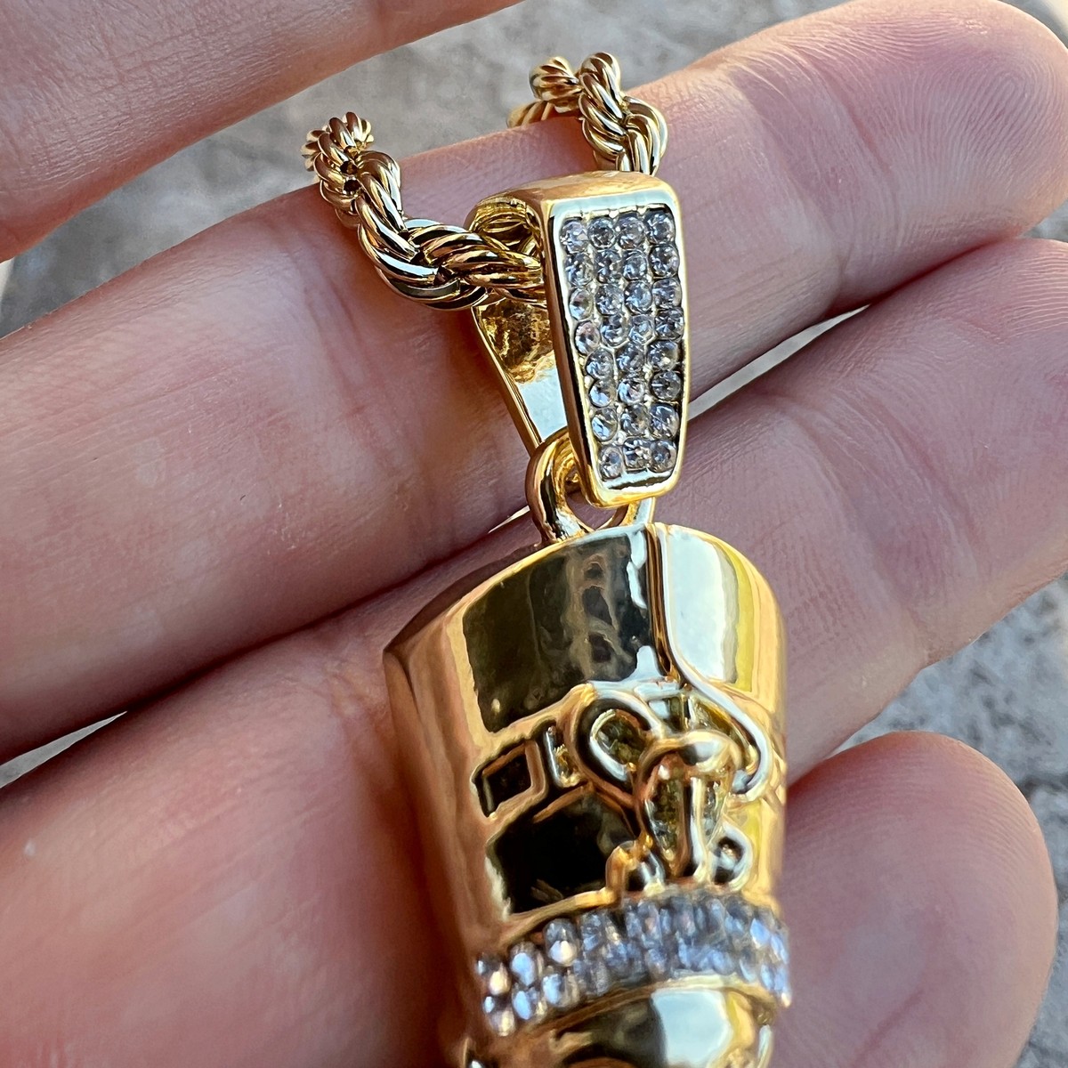 14K Gold Plated Egypt Queen Nefertiti Iced Bling Out Simulated CZ