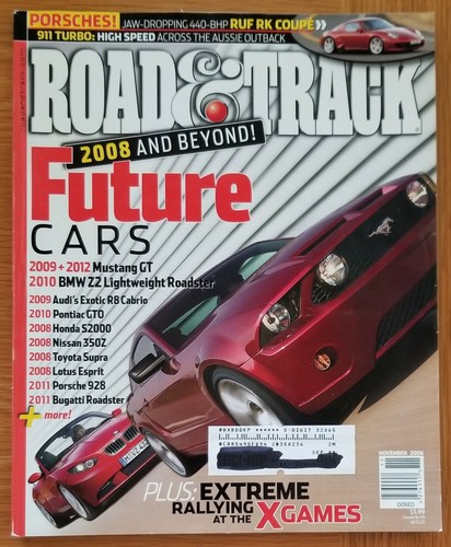 Road & Track Magazine November 2006, Future Cars/Mustang Cover, Very Good Cond - Imagen 1 de 2