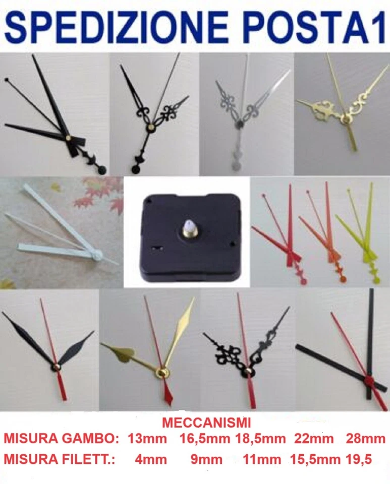 MECCANISMO OROLOGIO MURO MOVIMENTO CONTINUO SILENZIOSO NO TICTAC+3 LANCETTE+PILA