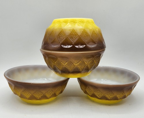 Lot 4 Anchor Hocking Fire King Kimberly Diamond Brown/Yellow Bowl 5 Inch - Picture 2 of 7