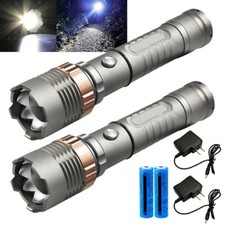 2x Brightest 9500000LM Powerful LED Tactical Flashlight Rechargeable Zoom Torch