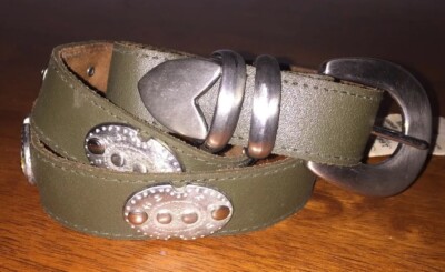 Green Leather Belt With 8 Conchos 1” Brushed Silver Buckle  display picture 3