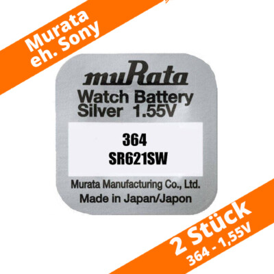 2 x Murata 364 SR621SW SR60 eh. Sony Knopfzelle Uhren Batterie Knopfzelle AG1