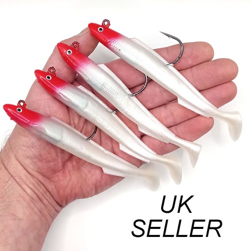 4 x Sandeel Savage sea Fishing Lures Jighead Soft Bass Cod Pollock Bait Gear - Picture 11 of 13